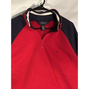 Nautica 1/4 Zip Fleece Pullover Men's Size L Red/Black Soft Light Long Sleeve